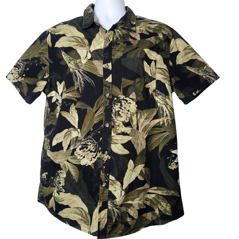 Denim and Flower Men's Slim Fit Short Sleeve Button Up‎ Shirt Tropical Print XL